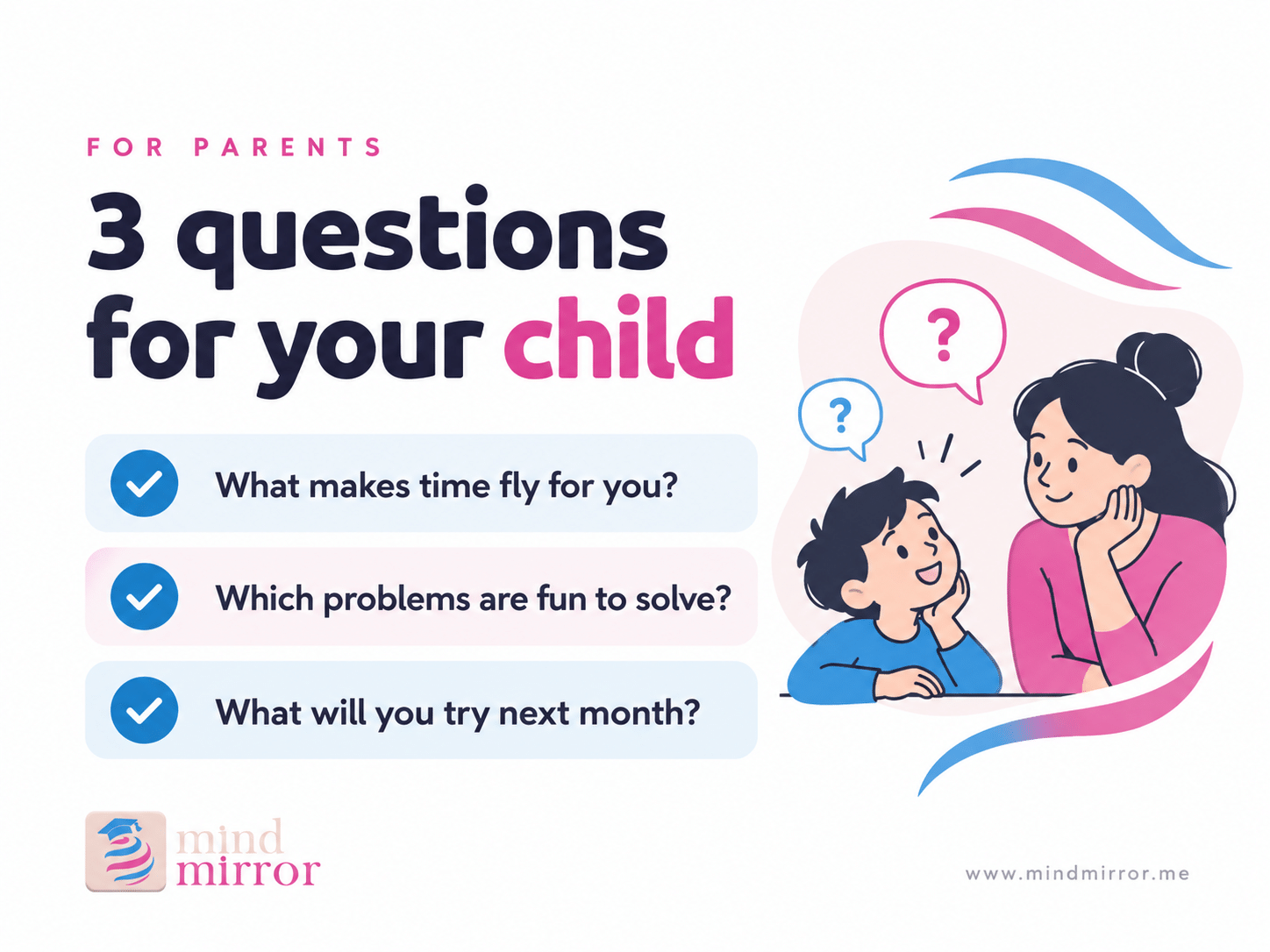 Mind Mirror career guidance graphic: Three Career Questions Parents Can Ask Without Adding Pressure